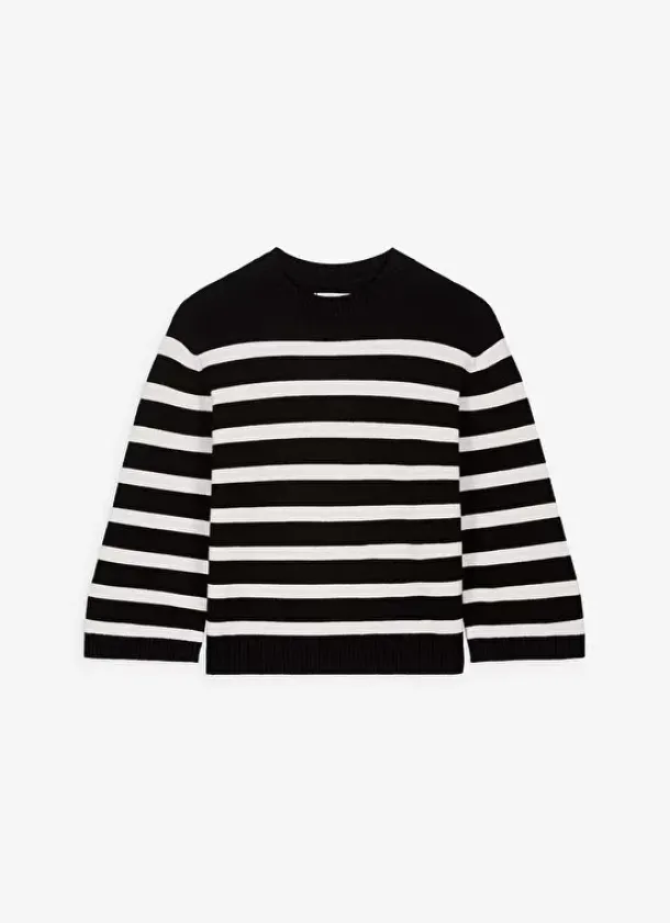 Sud Express Jumpers & Cardigans|Pull Mariniere A Col Rond Noir Meditha