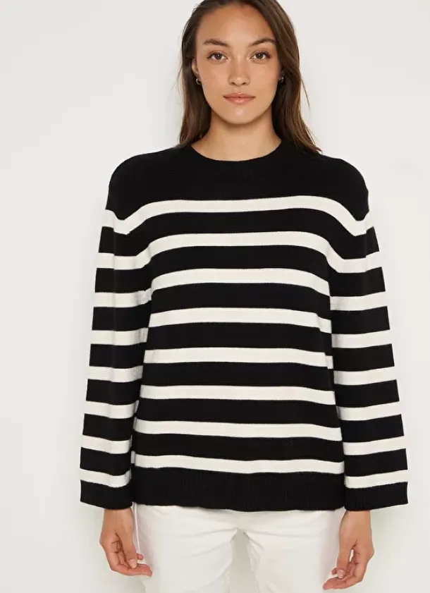 Sud Express Jumpers & Cardigans|Pull Mariniere A Col Rond Noir Meditha