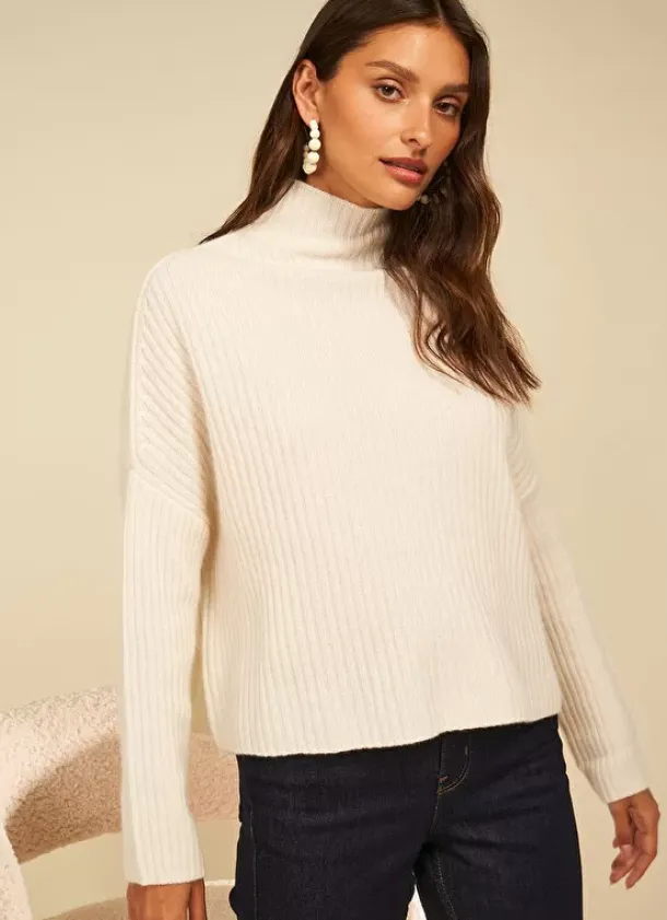 Sud Express Jumpers & Cardigans|Pull Pur Cachemire A Cotes Milk Monetalou