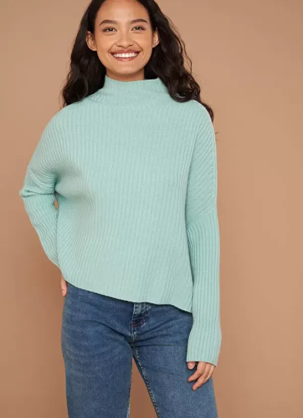 Sud Express Jumpers & Cardigans|Pull Pur Cachemire A Cotes Aqua Monetalou