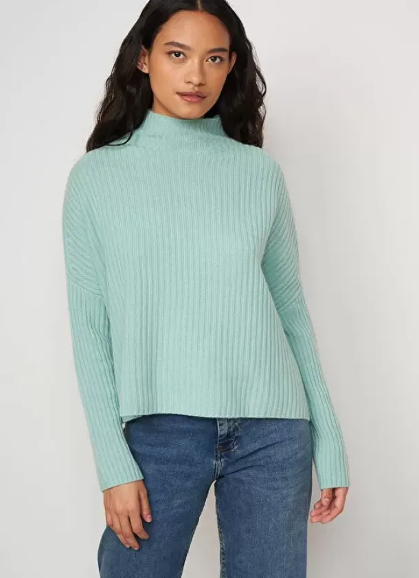 Sud Express Jumpers & Cardigans|Pull Pur Cachemire A Cotes Aqua Monetalou