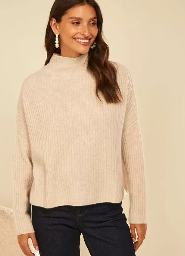 Sud Express Jumpers & Cardigans|Pull Pur Cachemire A Cotes Beige Chine Monetalou