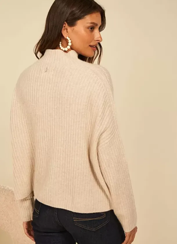 Sud Express Jumpers & Cardigans|Pull Pur Cachemire A Cotes Beige Chine Monetalou