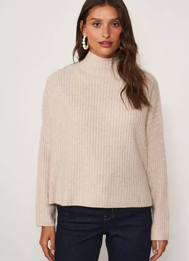 Sud Express Jumpers & Cardigans|Pull Pur Cachemire A Cotes Beige Chine Monetalou
