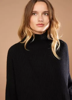 Sud Express Jumpers & Cardigans|Pull Pur Cachemire A Cotes Noir Monetalou