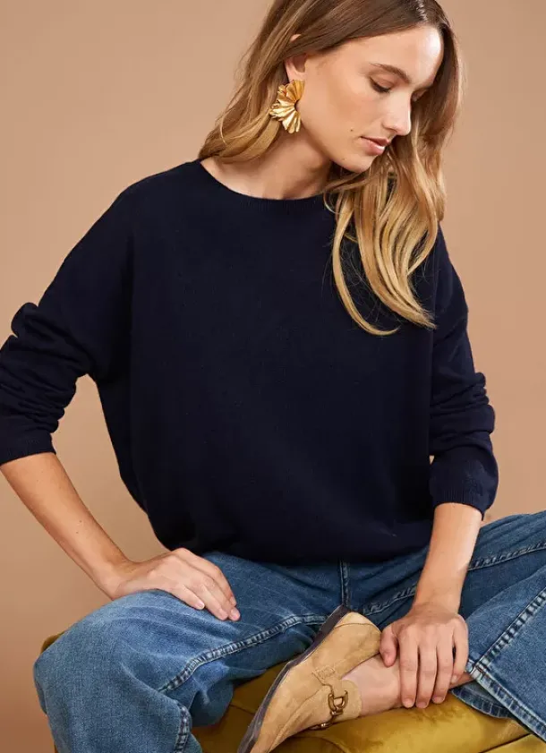 Sud Express Jumpers & Cardigans|Pull Pur Cachemire Marine Monna