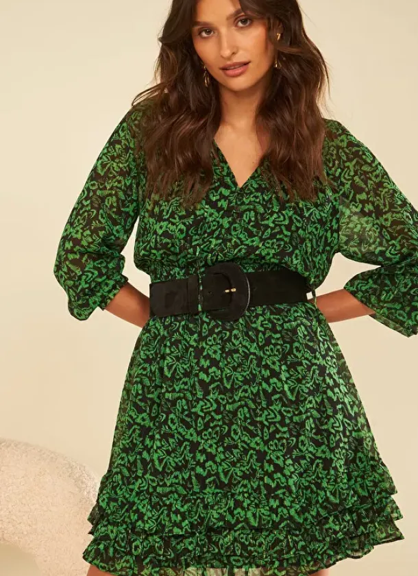 Sud Express Dresses & Overall|Robe Courte A Col Rond Imprimee Vert Rerone