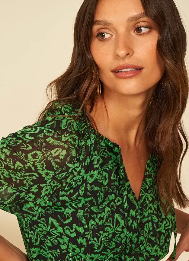 Sud Express Dresses & Overall|Robe Courte A Col Rond Imprimee Vert Rerone