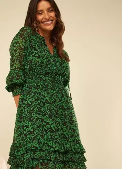 Sud Express Dresses & Overall|Robe Courte A Col Rond Imprimee Vert Rerone