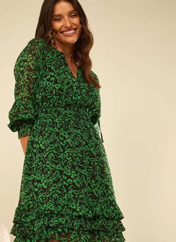 Sud Express Dresses & Overall|Robe Courte A Col Rond Imprimee Vert Rerone