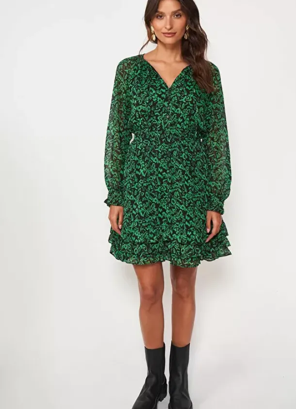 Sud Express Dresses & Overall|Robe Courte A Col Rond Imprimee Vert Rerone