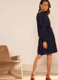 Sud Express Dresses & Overall|Robe Courte Satin A Encolure V Marine Rascalou