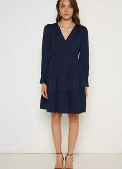 Sud Express Dresses & Overall|Robe Courte Satin A Encolure V Marine Rascalou