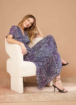 Sud Express Dresses & Overall|Robe Longue Imprimee A Col V Marine Rouza