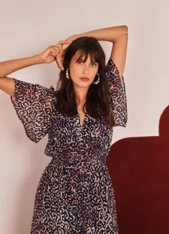 Sud Express Dresses & Overall|Robe Longue Imprimee A Col V Marine Rouza