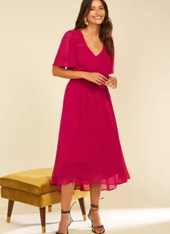 Sud Express Dresses & Overall|Robe Midi Avec Manches Volantees Framboise Rosiska