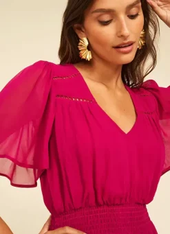 Sud Express Dresses & Overall|Robe Midi Avec Manches Volantees Framboise Rosiska