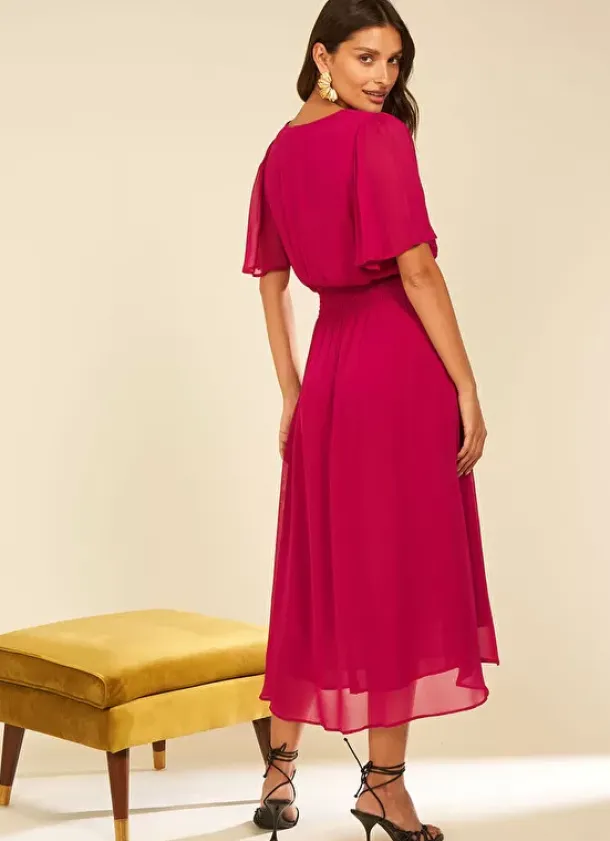 Sud Express Dresses & Overall|Robe Midi Avec Manches Volantees Framboise Rosiska