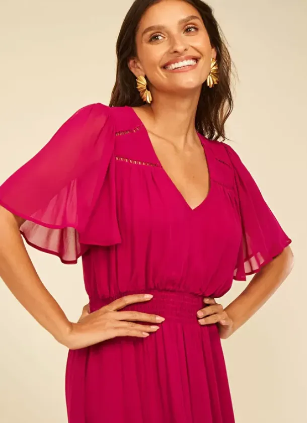 Sud Express Dresses & Overall|Robe Midi Avec Manches Volantees Framboise Rosiska