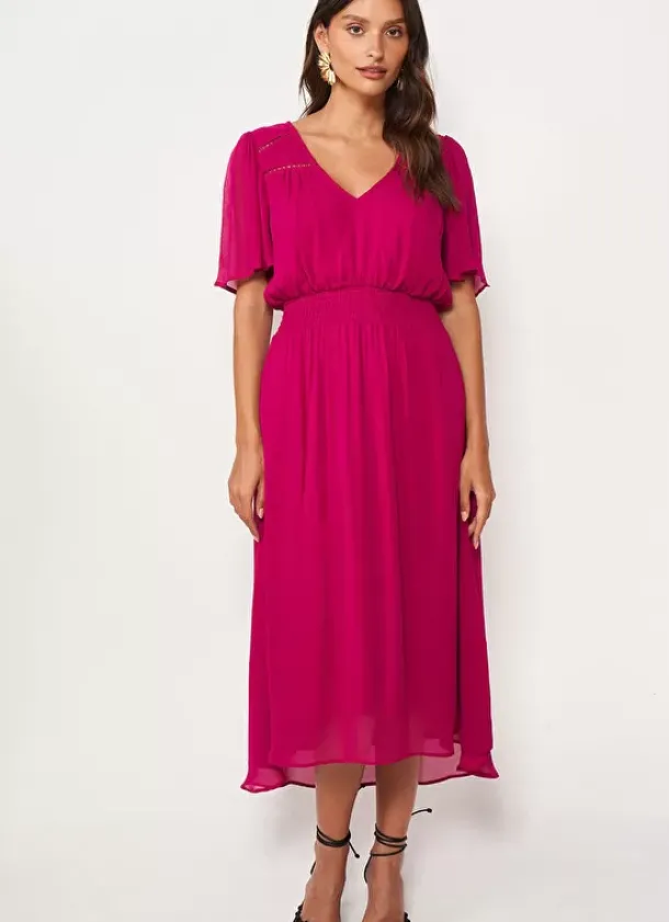 Sud Express Dresses & Overall|Robe Midi Avec Manches Volantees Framboise Rosiska