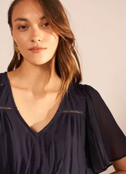 Sud Express Dresses & Overall|Robe Midi Avec Manches Volantees Marine Rosiska