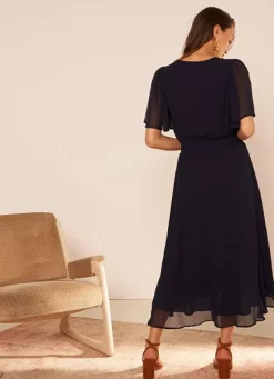 Sud Express Dresses & Overall|Robe Midi Avec Manches Volantees Marine Rosiska