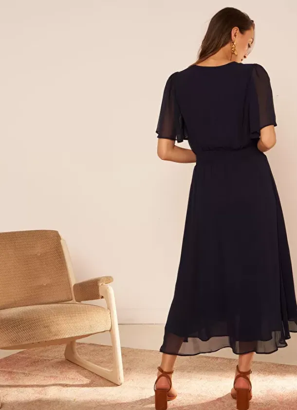 Sud Express Dresses & Overall|Robe Midi Avec Manches Volantees Marine Rosiska
