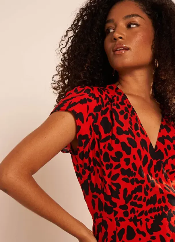 Sud Express Dresses & Overall|Robe Midi Cache-Coeur Imprimee Rouge Rixies