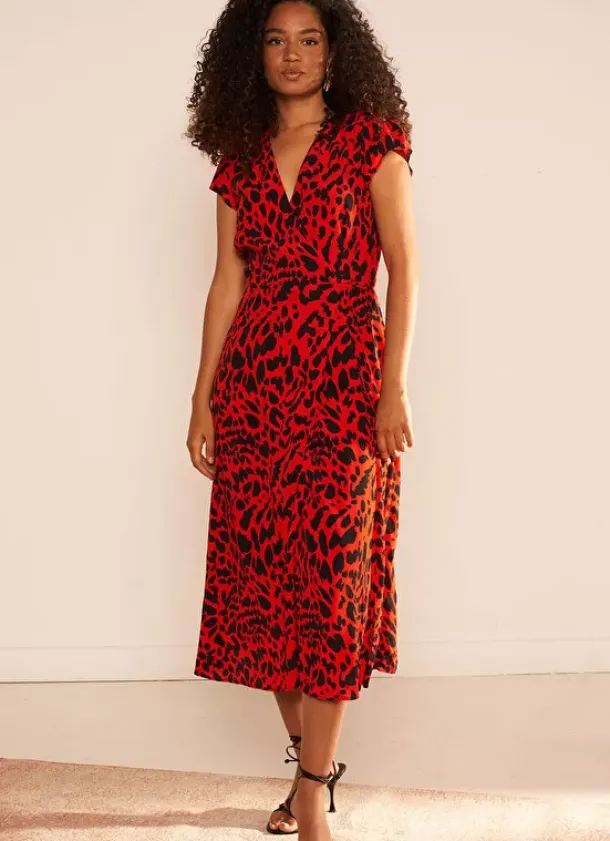 Sud Express Dresses & Overall|Robe Midi Cache-Coeur Imprimee Rouge Rixies