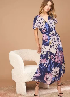Sud Express Dresses & Overall|Robe Midi Cache-Coeur Imprimee Violet Roxary