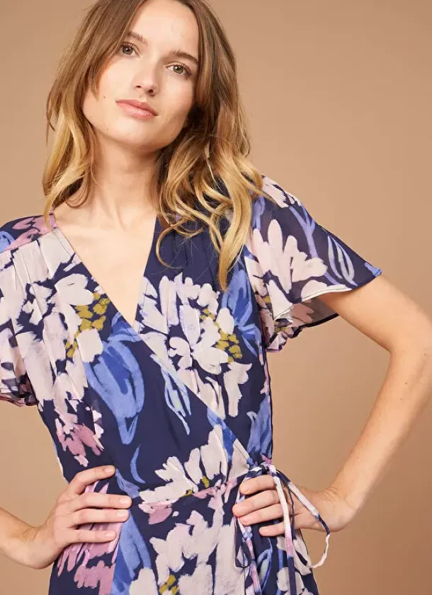 Sud Express Dresses & Overall|Robe Midi Cache-Coeur Imprimee Violet Roxary