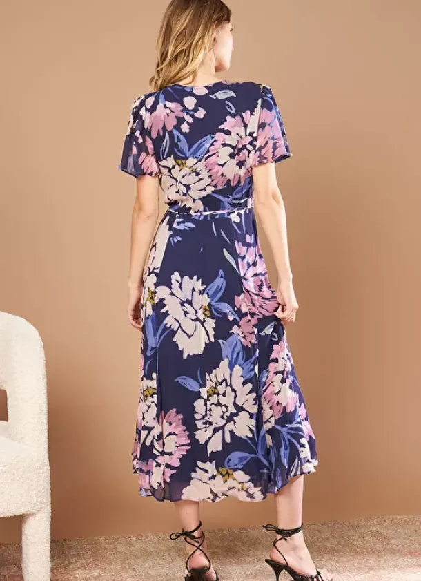 Sud Express Dresses & Overall|Robe Midi Cache-Coeur Imprimee Violet Roxary