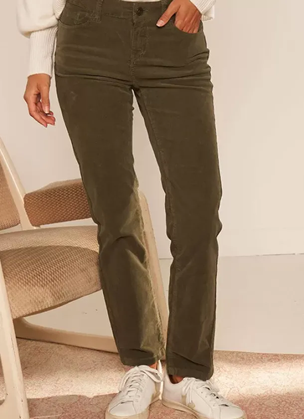 Sud Express Trousers & Jeans|Slim En Velours Cotele Kaki Pasha