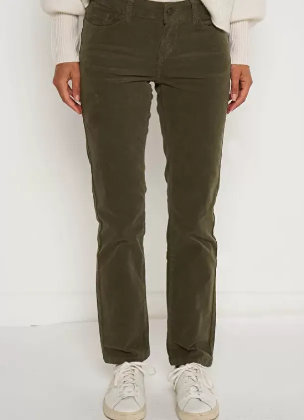 Sud Express Trousers & Jeans|Slim En Velours Cotele Kaki Pasha