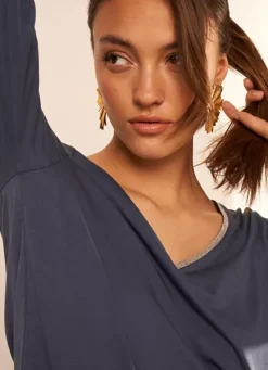 Sud Express T-Shirts|Tee-Shirt Col V Et Manches 3/4 Indigo Tonyla