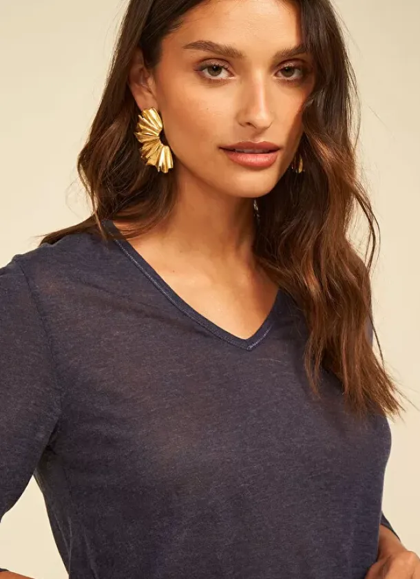 Sud Express T-Shirts|Tee-Shirt Manches Longues Indigo Tassina