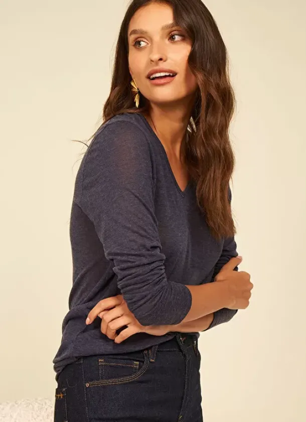 Sud Express T-Shirts|Tee-Shirt Manches Longues Indigo Tassina