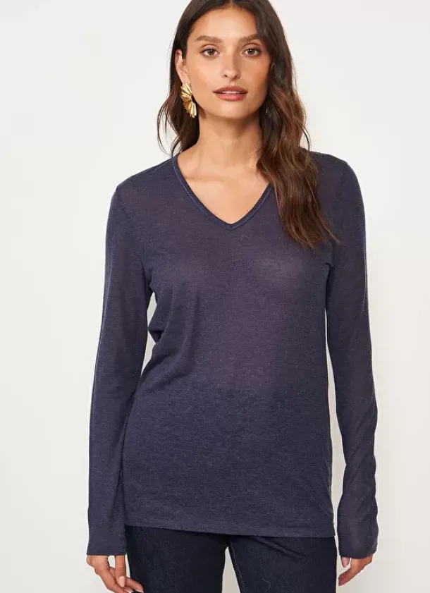 Sud Express T-Shirts|Tee-Shirt Manches Longues Indigo Tassina