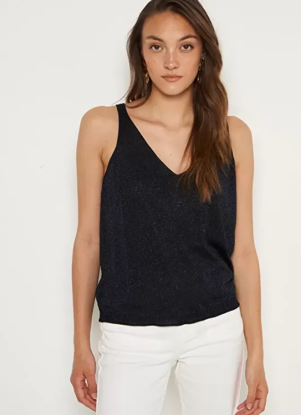 Sud Express Tops & Blouses|Top Details Maille Scintillante Marine Demoiselles