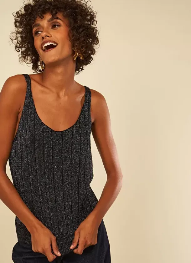 Sud Express Tops & Blouses|Top En Maille Scintillant Noir Dolce