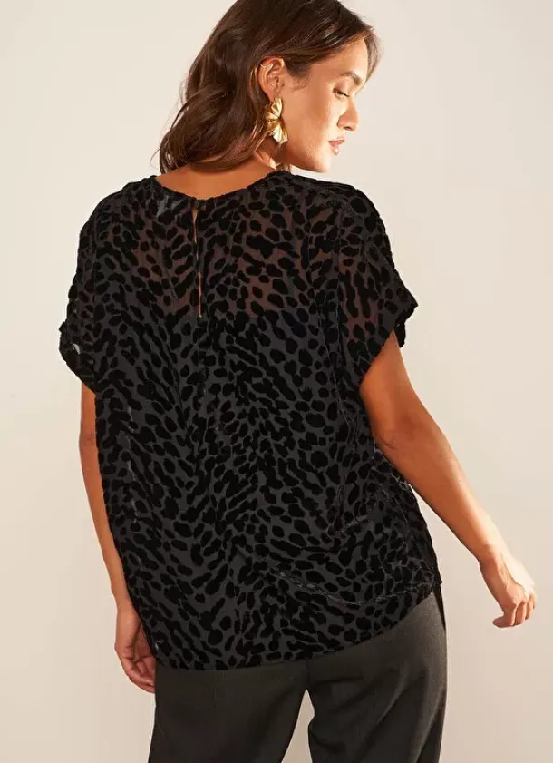 Sud Express Tops & Blouses|Top Manches Courtes Imprime Noir Toxana