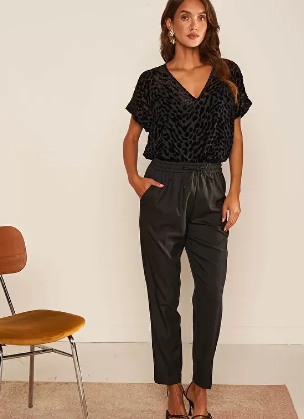 Sud Express Tops & Blouses|Top Manches Courtes Imprime Noir Toxana