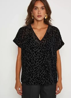 Sud Express Tops & Blouses|Top Manches Courtes Imprime Noir Toxana