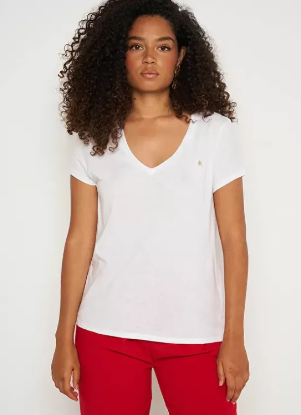Sud Express T-Shirts|T-Shirt A Col V Blanc Thelma