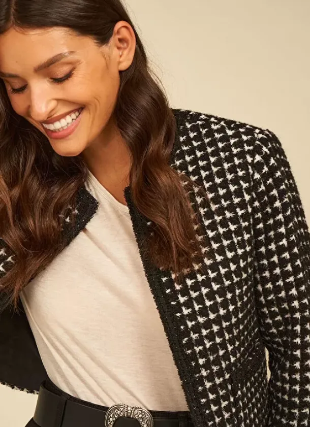 Sud Express Jackets & Coats|Veste En Tweed Bi Colore Noir Valou