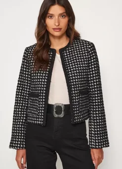 Sud Express Jackets & Coats|Veste En Tweed Bi Colore Noir Valou