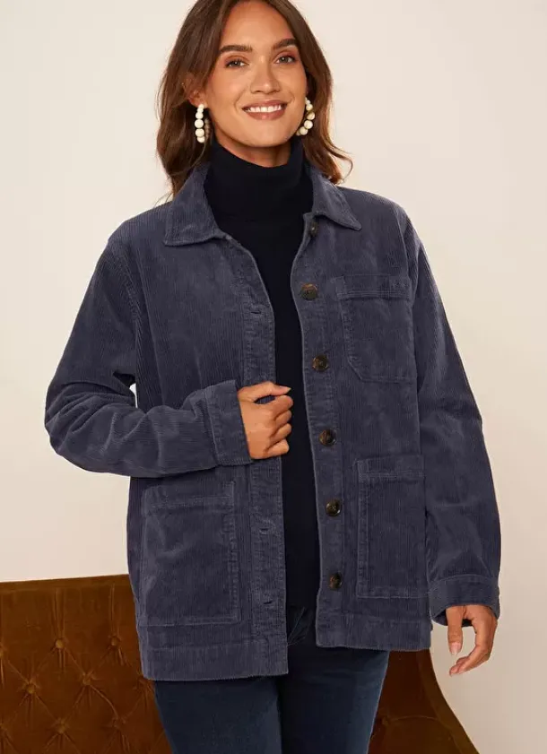 Sud Express Jackets & Coats|Veste En Velours Cotele En Coton Indigo Vastina