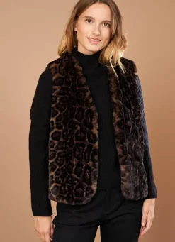 Sud Express Jackets & Coats|Veste Sans Manches En Fausse Fourrure Leopard Camel Garonka
