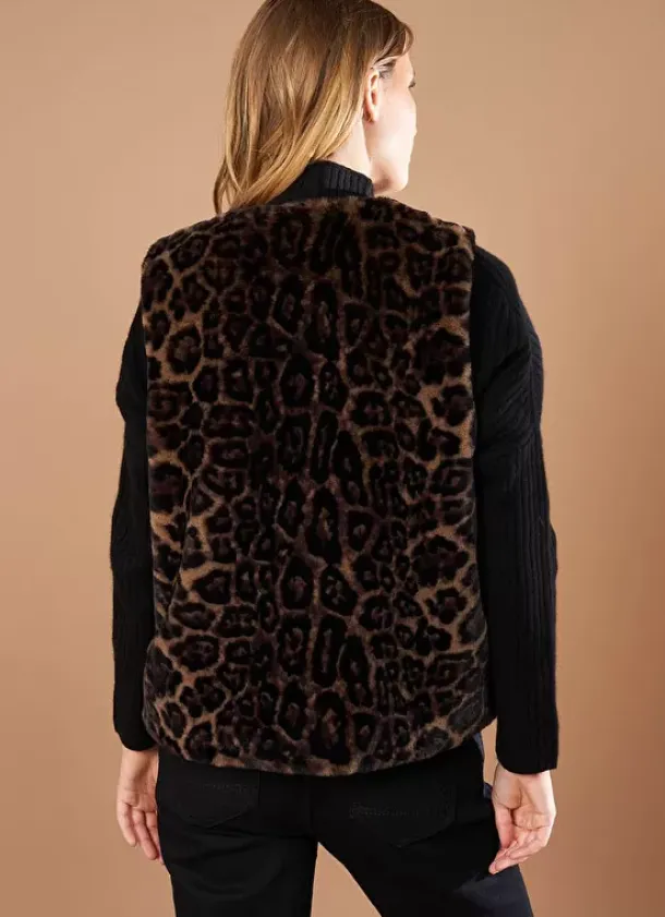 Sud Express Jackets & Coats|Veste Sans Manches En Fausse Fourrure Leopard Camel Garonka