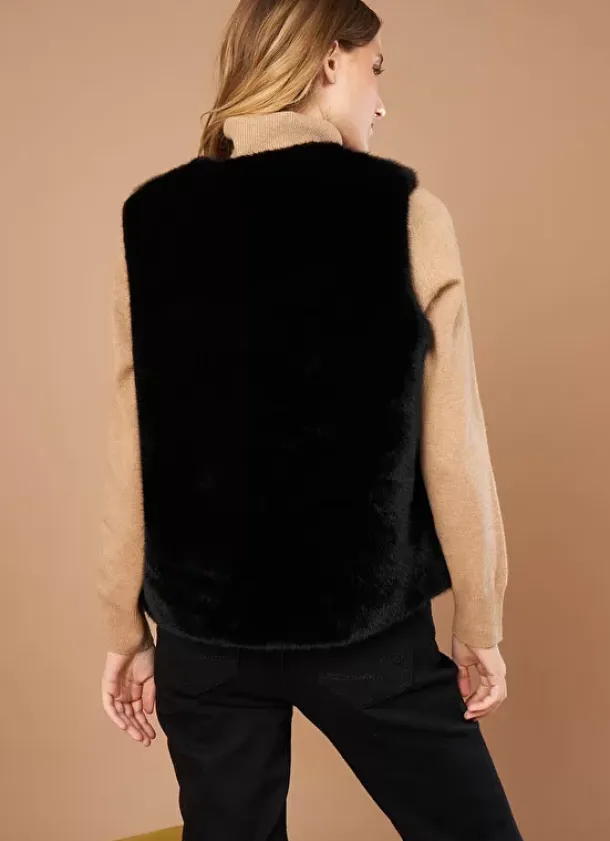 Sud Express Jackets & Coats|Veste Sans Manches Fausse Fourrure Noir Garinko